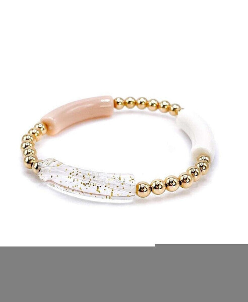 Non-Tarnishing Gold filled, 5mm Gold Ball and Acrylic Stretch Bracelet