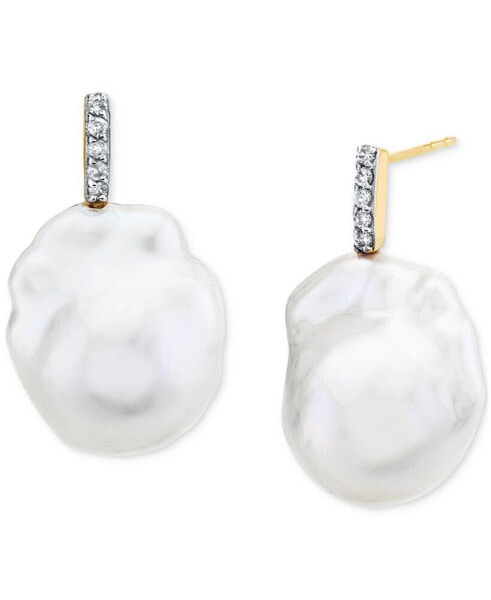 Cultured Freshwater Baroque Pearl (13mm) & Diamond Accent Stud Earrings in 14k Gold