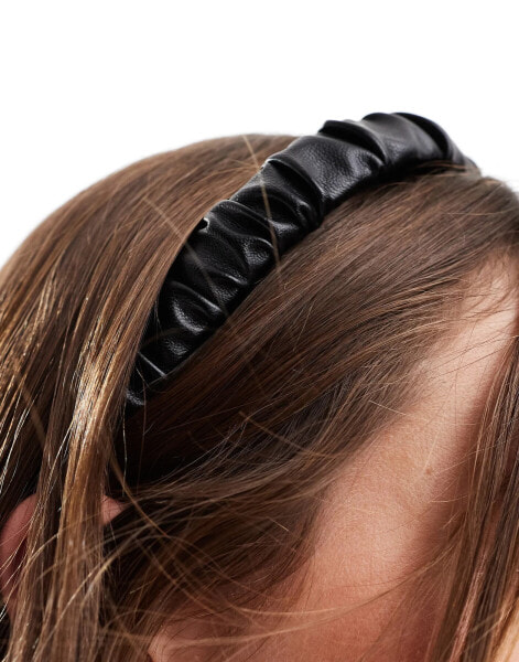 & Other Stories faux leather ruched headband in black