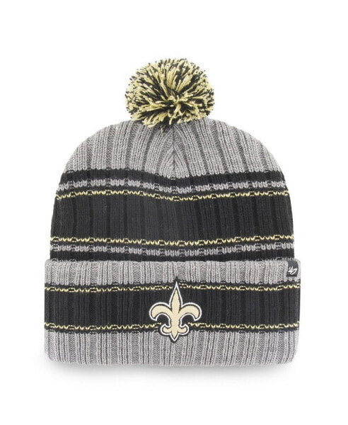 Men's Graphite, Black New Orleans Saints Rexford Cuffed Knit Hat with Pom