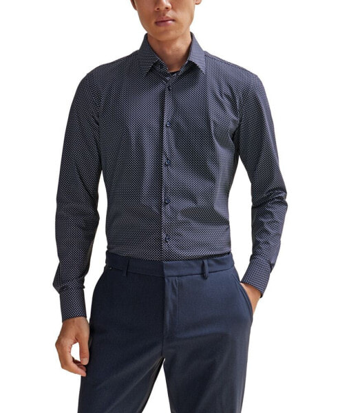 Men's Printed Performance-Stretch Slim-Fit Dress Shirt