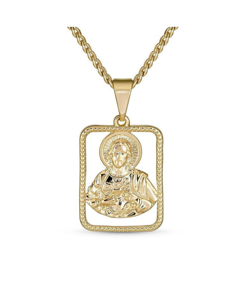 Unisex Religious Metal Portrait Medallion Face of Jesus Christ Head Necklace Pendant Yellow Gold Plated For Men Teens