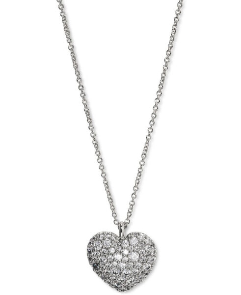 Rhodium-Plated Pavé Heart Pendant Necklace, 16" + 2" extender, Created for Macy's