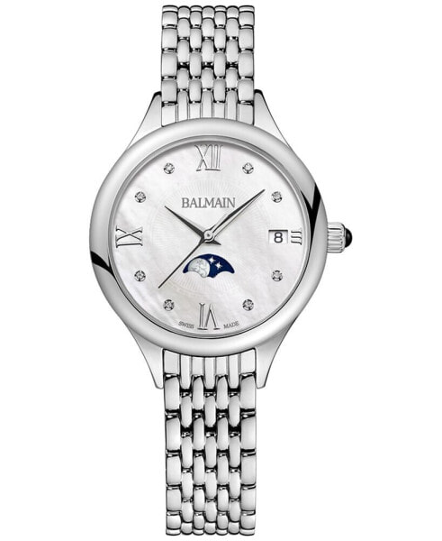 Women's Swiss Balmain de Balmain Moonphase Diamond Accent Stainless Steel Bracelet Watch 31mm