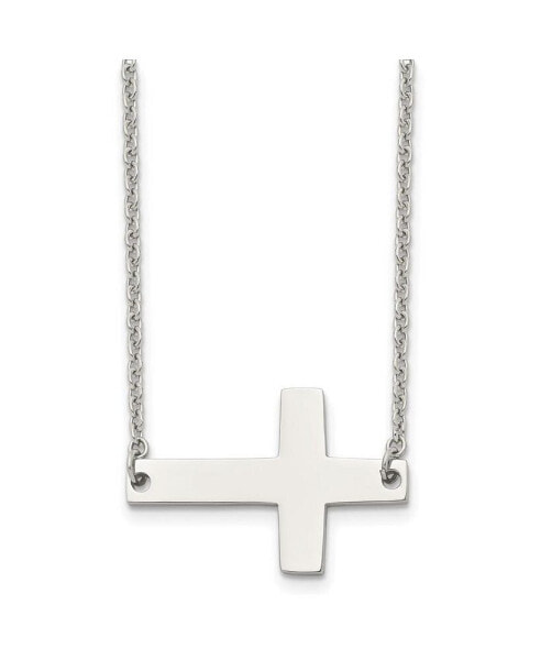 Polished Sideways Cross on a 21 inch Cable Chain Necklace