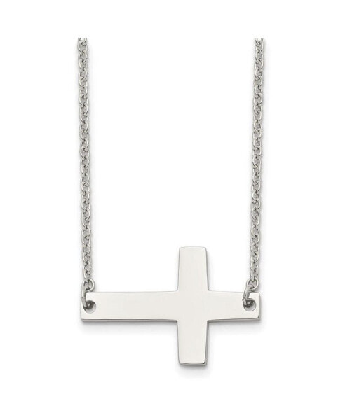 Chisel polished Sideways Cross on a 21 inch Cable Chain Necklace