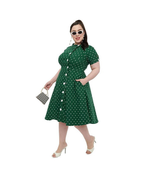 Plus Size 1950s Contrast Button Swing Dress