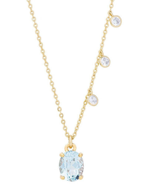 Blue Topaz (3 ct. t.w.) & Lab-Grown White Sapphire (3/8 ct. t.w.) 18" Pendant Necklace in 14k Gold-Plated Sterling Silver