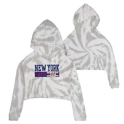 NFL New York Giants Girls' Gray Tie-Dye Crop Hooded Sweatshirt - M