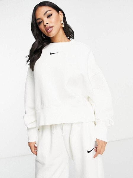 Nike mini swoosh oversized crop sweatshirt in sail white