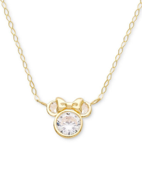 Children's Cubic Zirconia Minnie Mouse 15" Pendant Necklace in 14k Gold