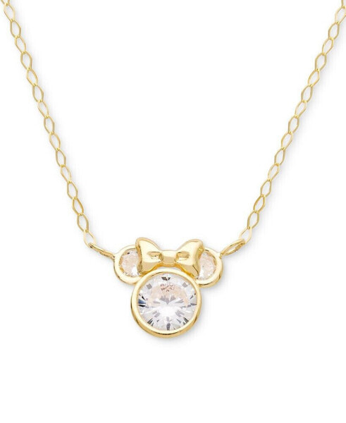 Disney children's Cubic Zirconia Minnie Mouse 15" Pendant Necklace in 14k Gold