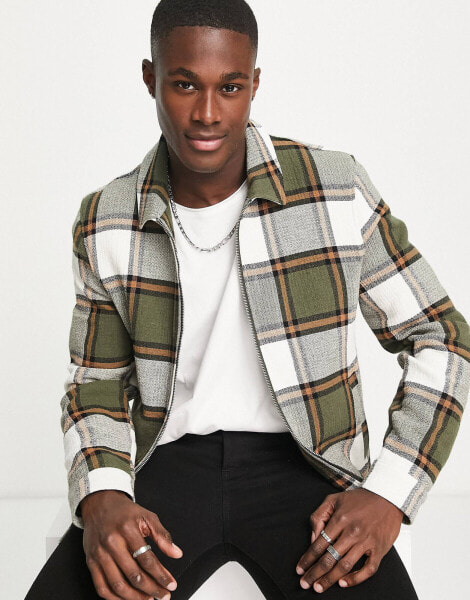 ASOS DESIGN harrington jacket in neutral check