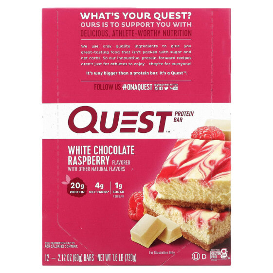 Протеиновый батончик Quest Nutrition Белый шоколад и малина 12 батончиков по 60 г каждый