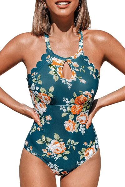 Cupshe Women's Swimsuit Shell Edge Floral Pattern One Piece Swimwear Swimsuit