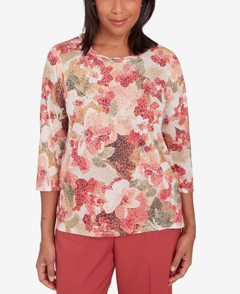 Petite Sedona Sky Watercolor Knotted Neck Floral Top