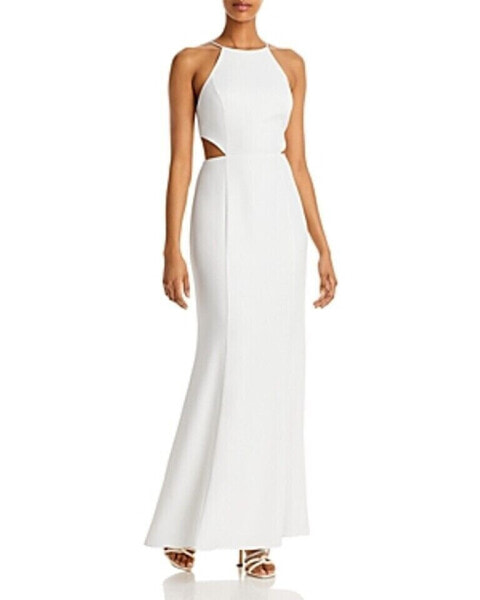 Aqua Womens Halter Cut-Out Formal Evening Dress Gown Off White 12