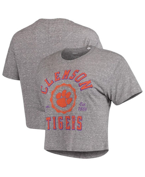 Women's Gray Clemson Tigers Bishop Tri-Blend Knobi Crop T-shirt