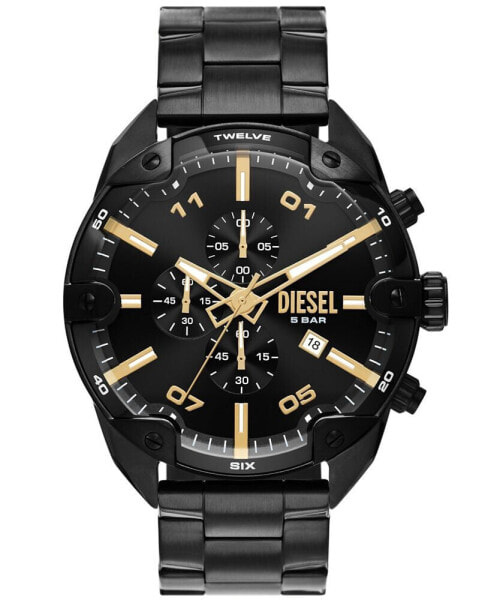 Men's Spiked Chronograph Black Stainless Steel Watch 49mm