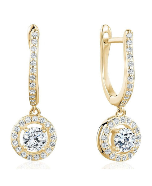 5A Cubic Zirconia Geometric Halo Drop Earrings Gold