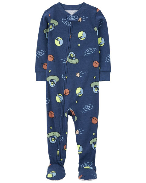 Toddler 1-Piece Space Print 100% Snug Fit Cotton Footie Pajamas 3T