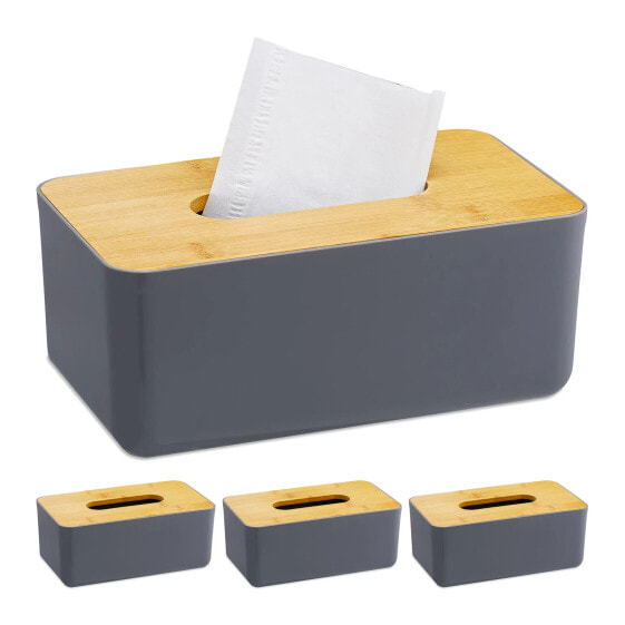 4 x Taschentuchbox mit Bambusdeckel