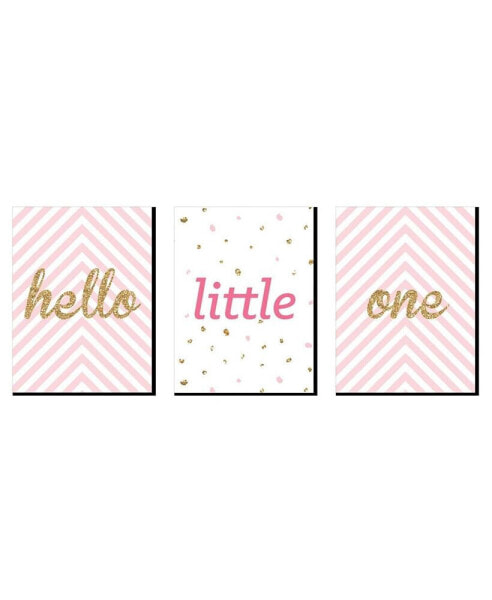 Hello Little One - Pink & Gold - Wall Art Decor - 7.5 x 10 inches - 3 Prints