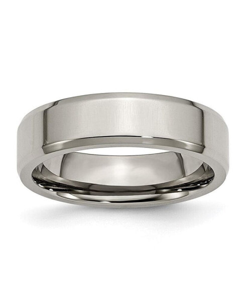 Titanium Polished 6 mm Beveled Edge Wedding Band Ring