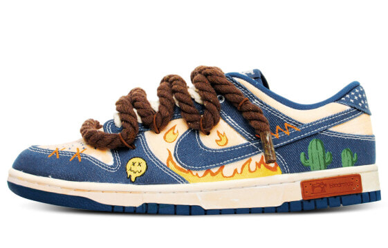 【定制球鞋】 Nike Dunk Low 手绘涂鸦 双鞋带 浸染做旧 复古街头 水洗牛仔 百搭 低帮 板鞋 男款 蓝褐色 / Кроссовки Nike Dunk Low DV0834-101