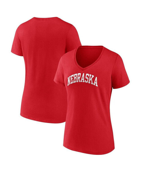 Women's Scarlet Nebraska Huskers Basic Arch V-Neck T-shirt