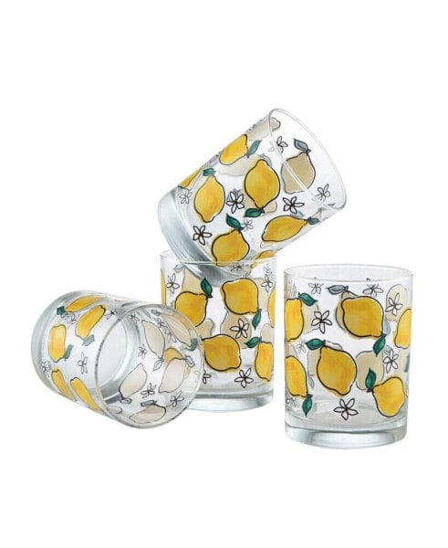 Watercolor Lemons DOF Glass, Set of 4