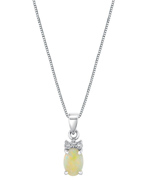 Opal (1/2 ct. t.w.) & Diamond Accent Oval 18" Pendant Necklace in 14k White Gold