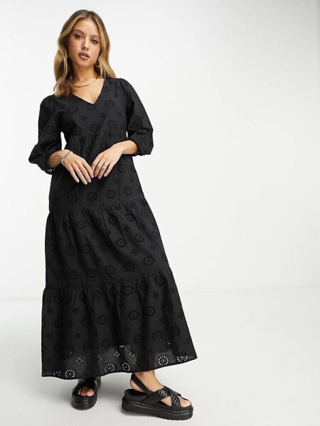 Accessorize statement embroidered beach maxi summer dress in black  