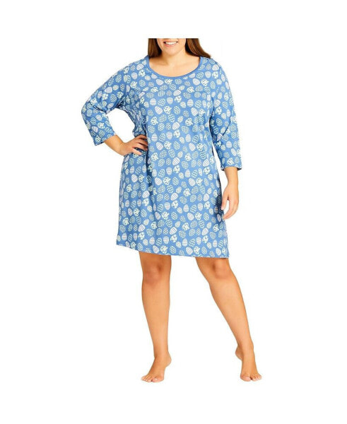 Plus Size Print 3/4 Sleeve Sleep Shirt