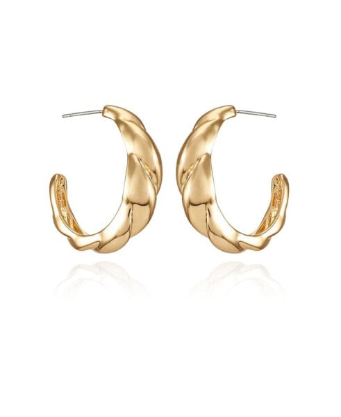 Gold-Tone Open C Textured Hoop Earrings