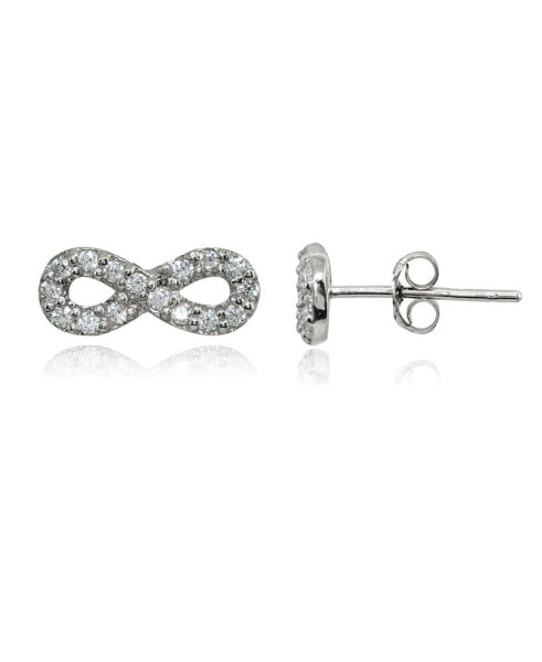 Cubic Zirconia Infinity Symbol Stud Earring in Sterling Silver, 18k Rose or Yellow Gold over Sterling Silver