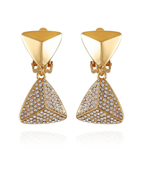 Gold-Tone Pyramid Clip On Drop Dangle Earrings