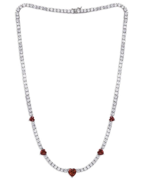 Macy's simulated Ruby and Cubic Zirconia Heart Station Necklace in Fine Silver Plate