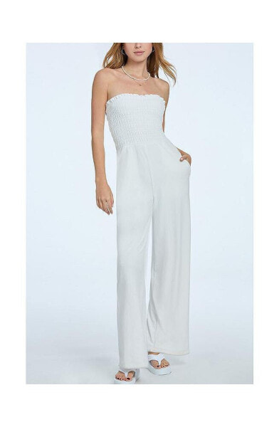 Women's Classic Velour Smocked Sleeveless Jumpsuit