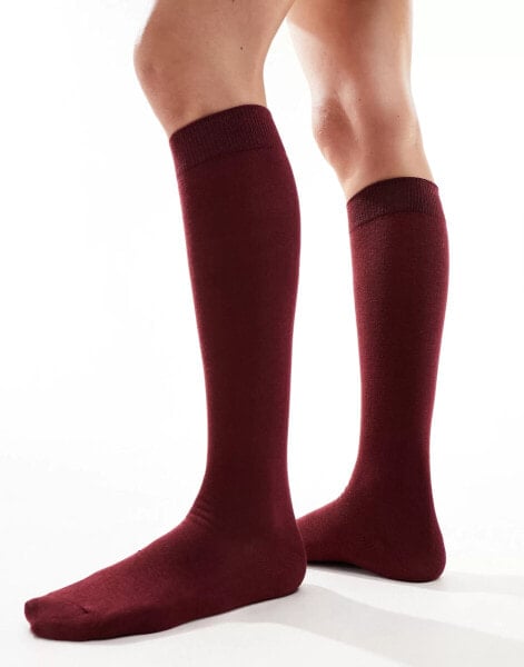 ASOS DESIGN knee high sock in dark red