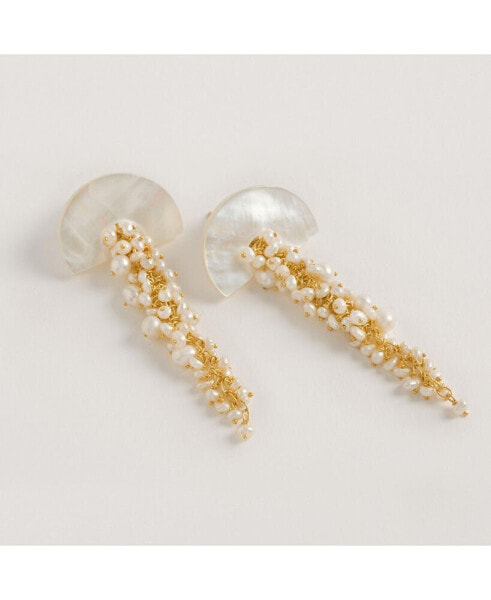 HAKURO IVORY MOTHER OF PEARL AND PEARL LONG DROPS EARRINGS