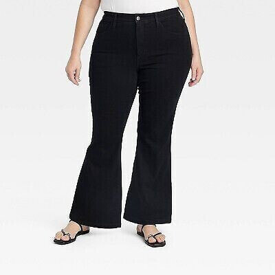 Women's High-Rise Relaxed Flare Jeans - Ava & Viv Black 26