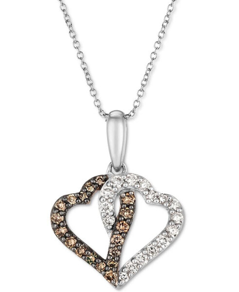 Chocolate Diamond (1/5 ct. t.w.) & Nude Diamond (1/5 ct. t.w.) Interlocking Heart 18" Pendant Necklace in 14k Rose, Yellow or White Gold