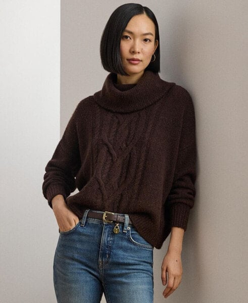 Women's Aran-Knit Wool-Blend Turtleneck Sweater