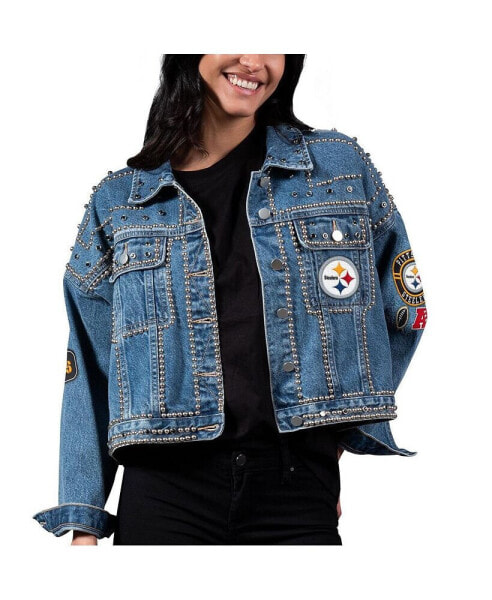 Свитшот G-III 4Her by Carl Banks женский синий джинсовый куртка First Finish Steelers Medium