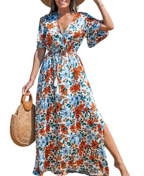 Women's Floral Flared Sleeve Maxi Beach Dress