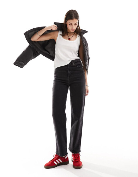 Monki Zami high waist straight leg jeans in black