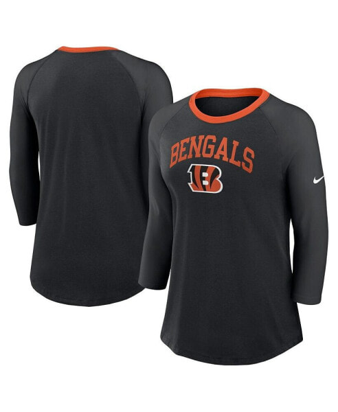 Women's Black Cincinnati Bengals Raglan 3/4 Sleeve T-Shirt