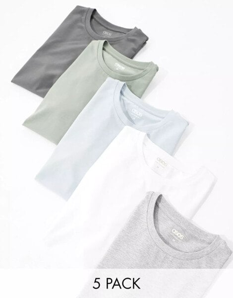 ASOS DESIGN 5 pack muscle fit t-shirts in multiple colours