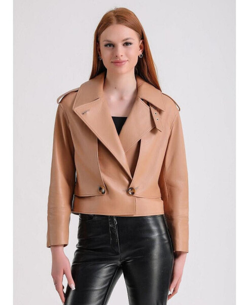 Women's Leather Jacket , Tan